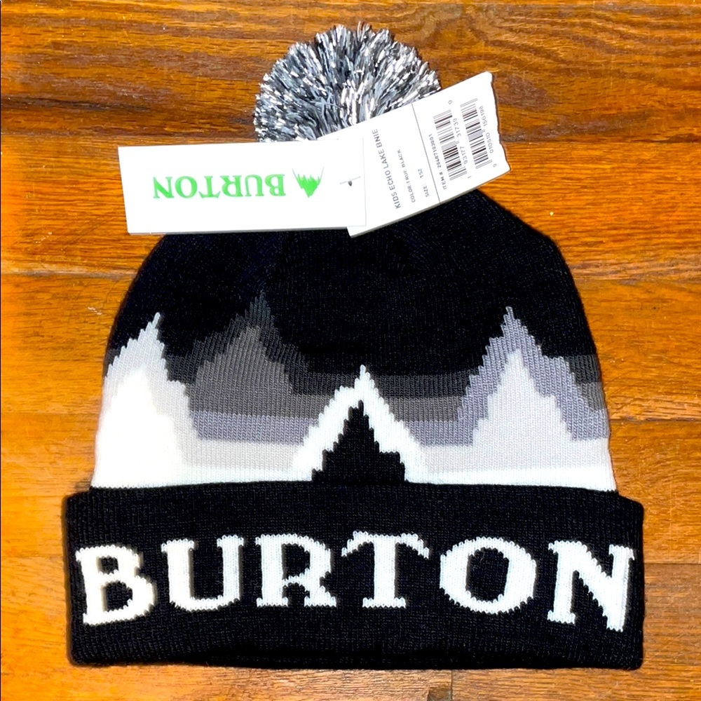 Burton Black and Gray Geometric Pom-Pom Beanie